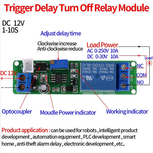 Jadeshay DC 12V Adjustable Timer Delay Module, High Precision Turn Off Relay Switch, 1-10sec for Automation