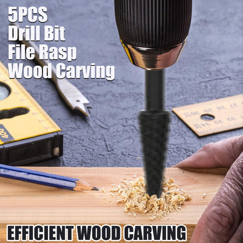 Rotary Drill Bits Set, Wood Carving File Rasp Drill Bit of 5Pcs, 1/4" Shank Tool for Woodworking