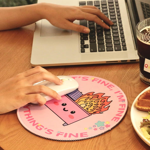 Dumpster on Fire Small Mouse Pad, Cute Funny Round Mousepad with Non-Slip Rubber Base, This Is Fine Mouse Pads for Desk
