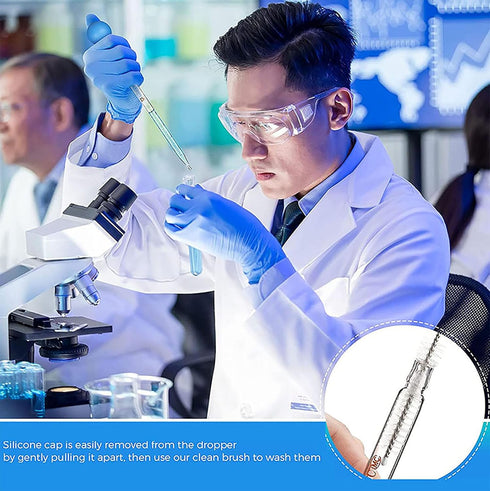 2Pcs Glass Dropper Pipettes - Graduated Lab Pipettes with Big Rubber Hat and Cleaning Brush for Liquid Transfer