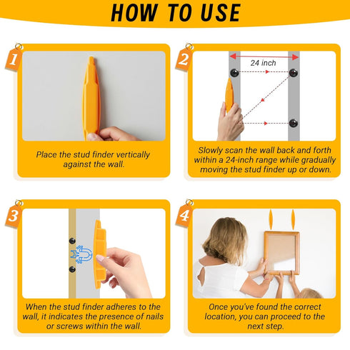 Meimaao 4Pcs Magnetic Stud Finder, No Batteries Required, Easy to Use Wall Scanner Detector Rapidly Locates Screws
