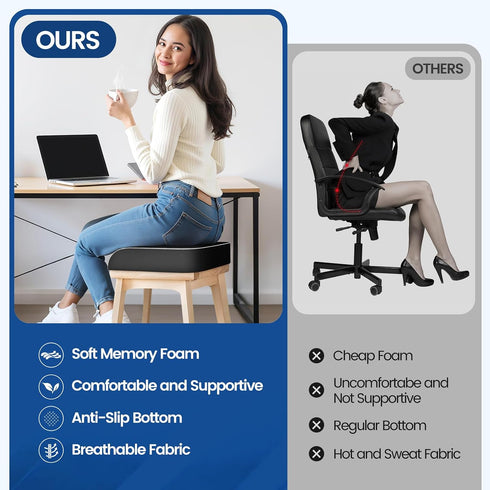 SweetSlubr Tailbone Seat Cushion for Pain Relief, Office Chair Cushion, Memory Foam Large Chair Cushion with Non-Slip