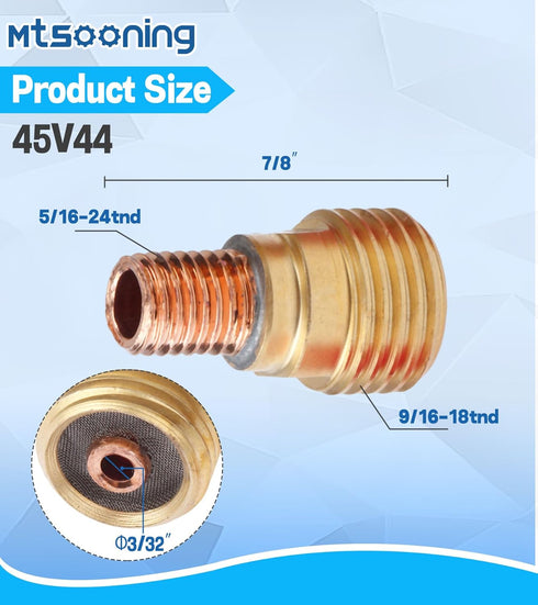 5PCS 45V44 2.4mm(3/32inch) WP-9/20/25 Mtsooning Tig Welding Gas Lens Collet Body for TIG Welding Torch