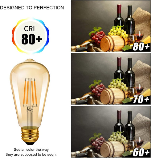 Bulb ST21 Bulb 8W(60 Dimmable 2500K E26 Cover,6 Pack LVWIT Vintage Edison Light LED Filament Watt Equivalent) (Amber