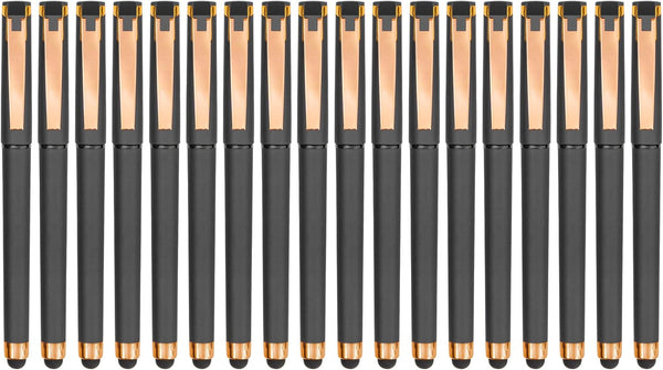 Linbsunne Black Gel Pens, 0.7mm Medium Point, 2-in-1 Stylus for Touch Screens, 18 Pack Grey Gel Ink Rollerball