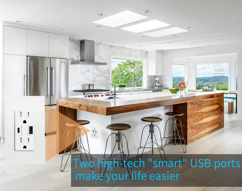 Micmi USB Outlet with C + A Wall Dual High Speed Receptacle - 4.8A Fast Charging, White