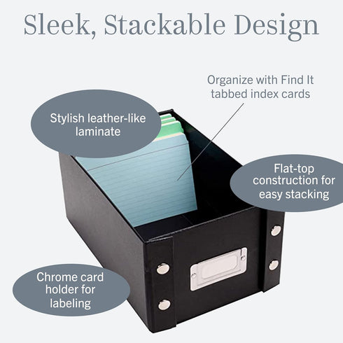 Snap-N-Store Collapsible Index Card Holder Storage Box, Fits 1100 Flash Cards, 3 x 5, 2 Pack, Black