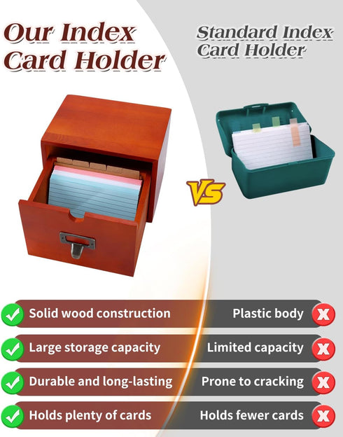 UCEC 3x5 150 Index Card Organizer, Index Card Organizer Wooden Index Card Holder Box with Drawer, Solid Wood Index Card