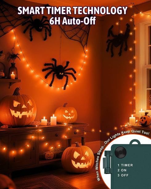 Kelumi 9.8ft 30 Halloween String Lights Battery Operated, Orange Fariy Lights with Timer Waterproof LED Halloween