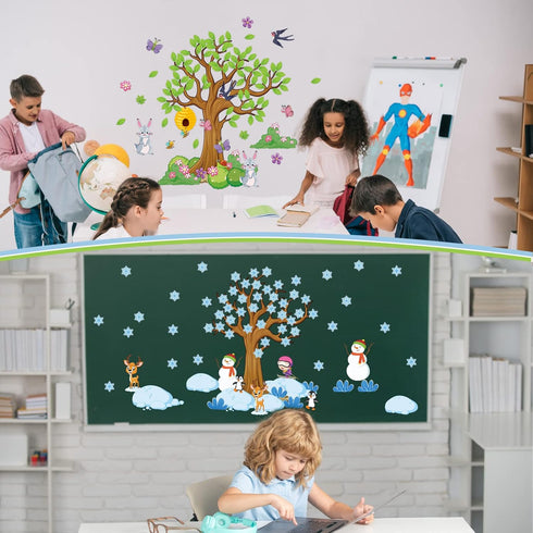 Teling 239 Pcs Season Tree Classroom Bulletin Board Decor, Spring Summer Autumn Winter Cutouts Border Set