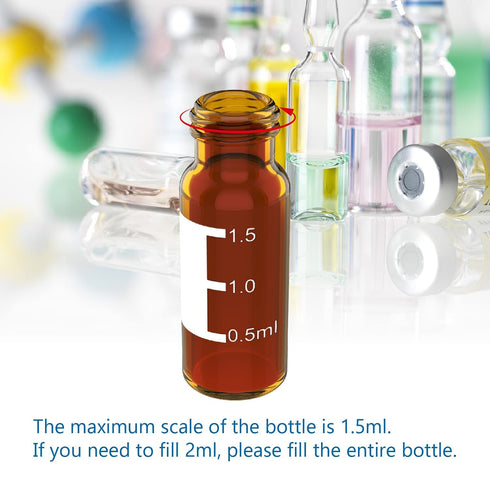 FOUR E'S SCIENTIFIC 2ml Autosampler Vials, 100 Pack HPLC Vial, 9-425 Amber Vial with Blue Screw Caps