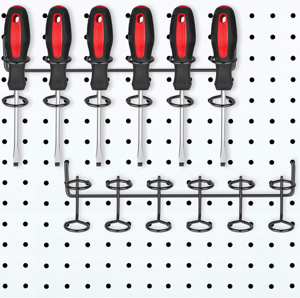 Hotop 2 Pieces Pegboard Utility Hooks - Screwdriver Holder, Six-Tool Organizer Racks Accessory Multi-Ring Holder for