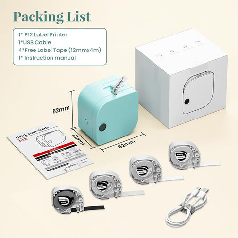 Phomemo 4 P12 Label Maker Machine with Tape, Bluetooth Small Label Makers Ribbon Printer Machine Thermal Transfer