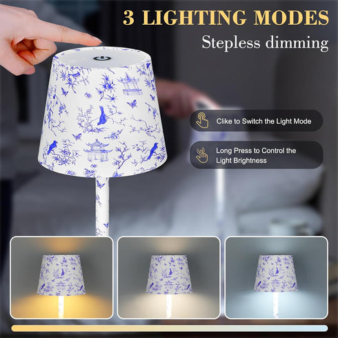 Glooglitter 1 Pack 3-Color Dimmable 1200mah Chinoiserie Mahjong Cordless Table Lamp LED Night Light - Rechargeable