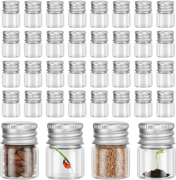 Tessco 100 Pcs 5 ml Mini Glass Bottles with Screw Caps, Tiny Jars for Cosmetic Sample, Essential Oil Storage (Silver)