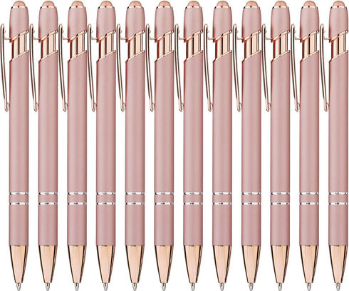 LINFANC 12 Pack Rose Gold Ballpoint Pens with Stylus Tip, 1.0 mm Black Ink, Smooth Writing