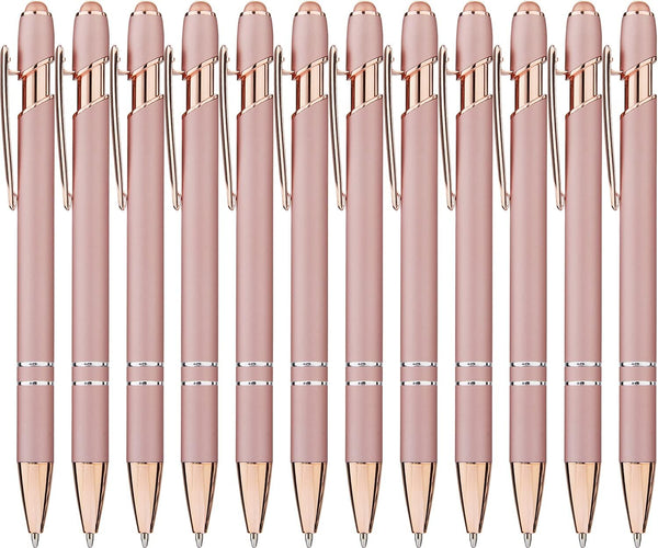 LINFANC 12 Pack Rose Gold Ballpoint Pens with Stylus Tip, 1.0 mm Black Ink, Smooth Writing