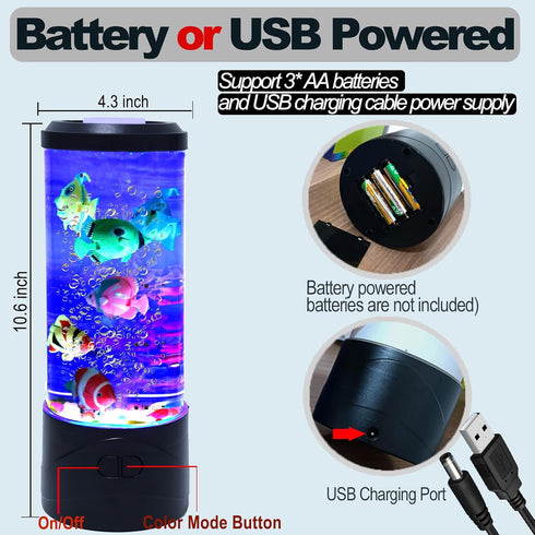 Bubble Fish Lamp Electric Fish Tank Table Lamp Fake Aquarium with Color LED Changing Light Gift for Kids Men Women Home