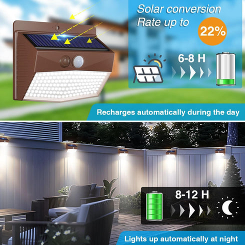 6 Packs 3 Peasur Solar Outdoor Lights Motion Sensor Solar Security Lights Waterproof with Lighting Modes Solar Powered