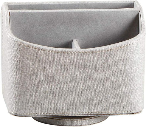 PU Leather Remote Control Holder, 360 Degree Spinning Desk Caddy for Media, Mail, Calculator, Mobile Phone, Beige