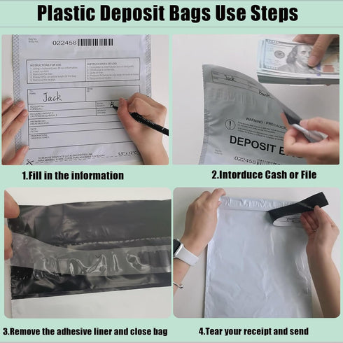 Plastic Deposit Bags 30-Pack, 9.5''x 15'' Opaque Security Bags for Cash Register, Tamper-Evident with Barcode