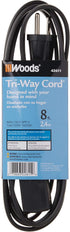 Woods 2611 8-Foot 3-Prong Indoor Extension Cord with 3 Outlets, Black