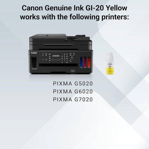 Canon GI-20 G5020, G6020, G7020 Genuine Yellow Ink Bottle, Compatible with Megatank and Printers