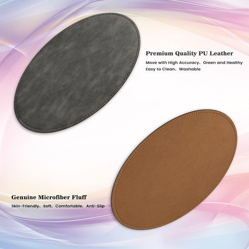 Round PU Leather Mouse Pad with Stitched Edge, Non-Slip Waterproof Micro-Fiber Base, 9 x 9 Inch (Black)