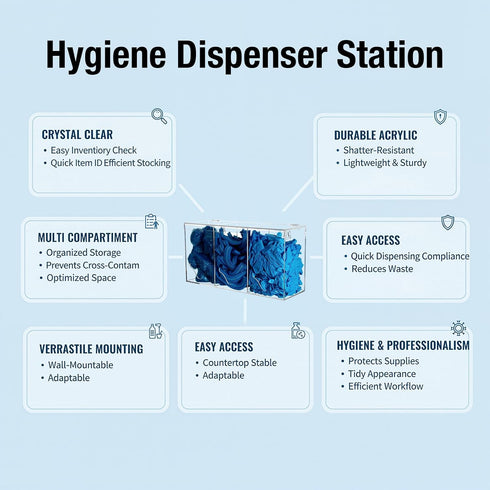 Heyrelda 3 Hairnet Dispenser and Glove Holder Wall Mount - Compartments Acrylic Hygiene Dispenser Station with Lid