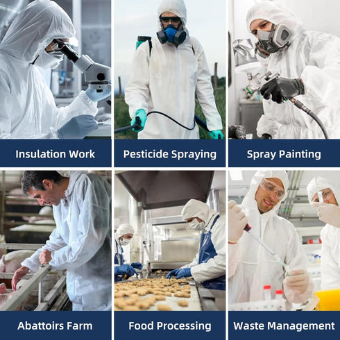 ETERNA Hazmat Suits, Disposable Protective Coverall with Hood, Zipper, Elastic Wrists, Shoe Covers for Men & Women
