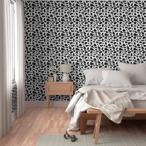 Removable Wallpaper Swatch - Cow Print Black White Farm Animal Cattle Dairy Milk Custom Pre-Pasted Wallpaper by