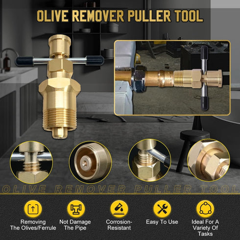 Olive Puller Not Damage The Pipe, Corrosion-Resistant Compression Ring Removal Tool for Brass Pipes NPT 1/2" & NPT 3/4"