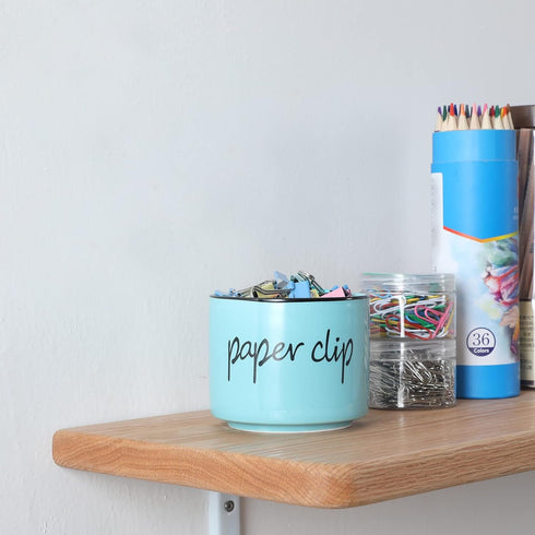 Farmhouse Paper Clip Holders, Ceramic Binder Clip Dispenser Organizer for Desk, Cute Office Push Pins Holder (Turquoise)