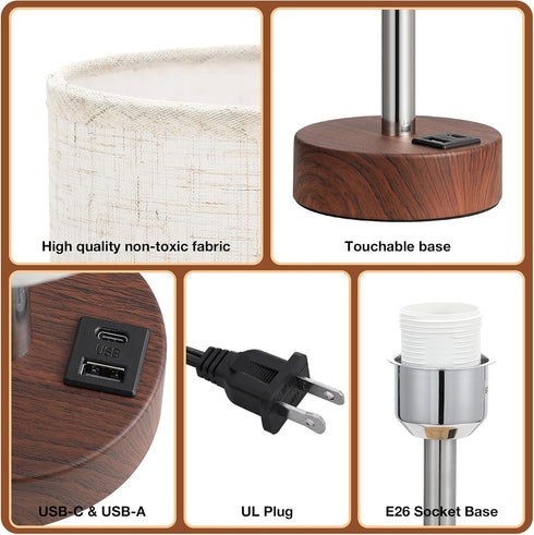 3 Dimmable Dicoool Touch Bedside Table Lamp with USB - Way Redwood Lamps for Bedroom Nightstand, Desk Lamp