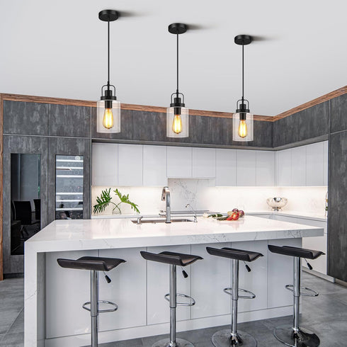 E26 Bulb (1 Pack) Farmhouse Pendant Light, Rustic Black Pendant Lights Kitchen Island Industrial Hanging Ceiling