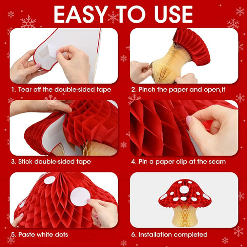 5 Pack Mushroom Honeycomb Paper Decorations - Cute Woodland Party Decor for Baby Shower, Kids Birthday, Backyard Garden