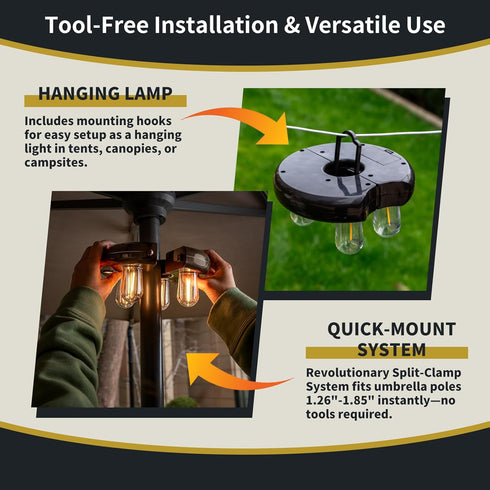 Bulbs 10 (1 Pack) Patio Umbrella Light with Remote Control, Rechargeable Cordless LED Edison Pole Light with Brightness