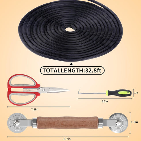 4 in 1 Window Screen Repair Tool Kit,Including 32Ft Spline Replacement,Steel Roller Tool with Bearing,Spline Removal Hook and High Quality Scissors,for Installing Door and Window Mesh Screens.