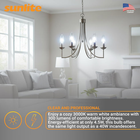 B13 Bulb, 7 (60W=), 500 120 Dimmable, E12 90 Title-20, 5000K 6 Pack Sunlite LED Decorative Chandelier Light Watts