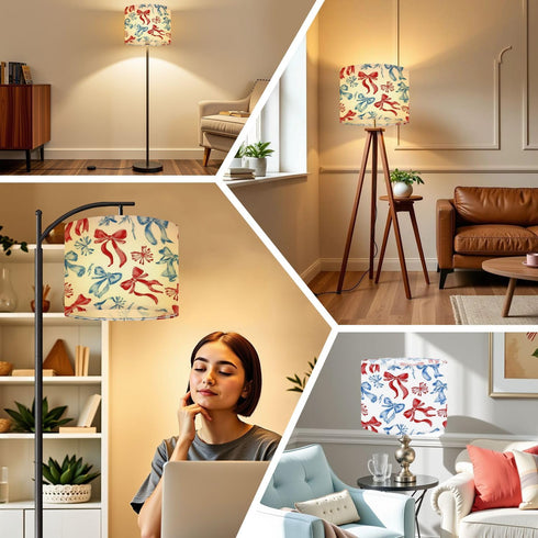 RAINFALLARING Seamless 13"x13"x10" Drum Lamp Shades ribbon hand drawn watercolor painted You can change color Lampshade