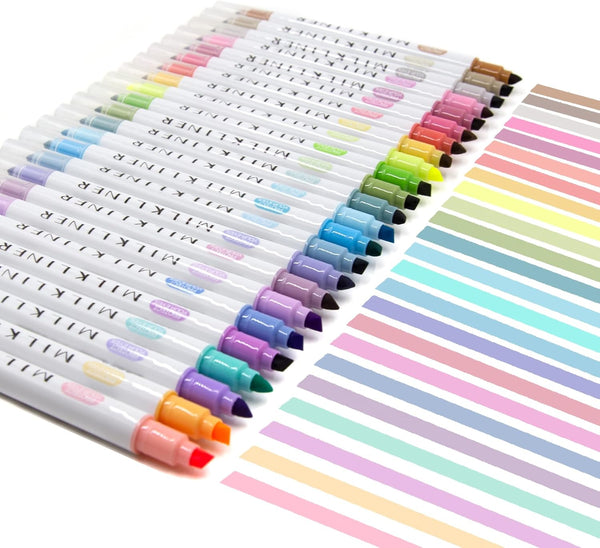 Highlighters Assorted Colors, 24 Unique Retro Colors, Quick Dry Dual Tip and Fine Tip No Bleed Markers