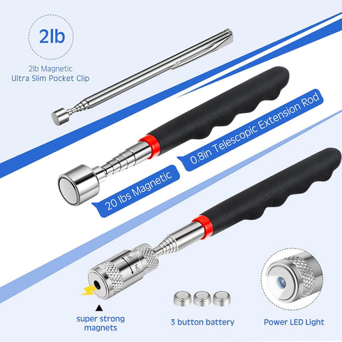Patelai 4 Pcs Telescoping Magnet Tool Inspection Mirror Set, Magnetic Pickup Tool with LED Light for Gifts