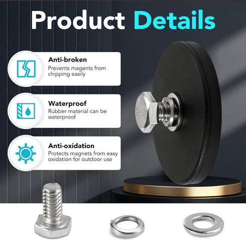 1/4 inch 30LBS 12Packs DIYMAG Rubber Coated Anti-Scratch Mounting Magnet for Camera, Adhesive Power Magnets Based