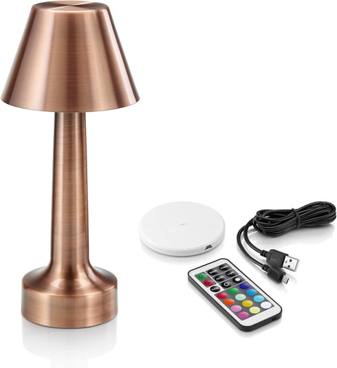 Auraglow Copper Aluminium Rechargeable Remote-Controlled Colour Changing Dimmable LED Table Lamp -