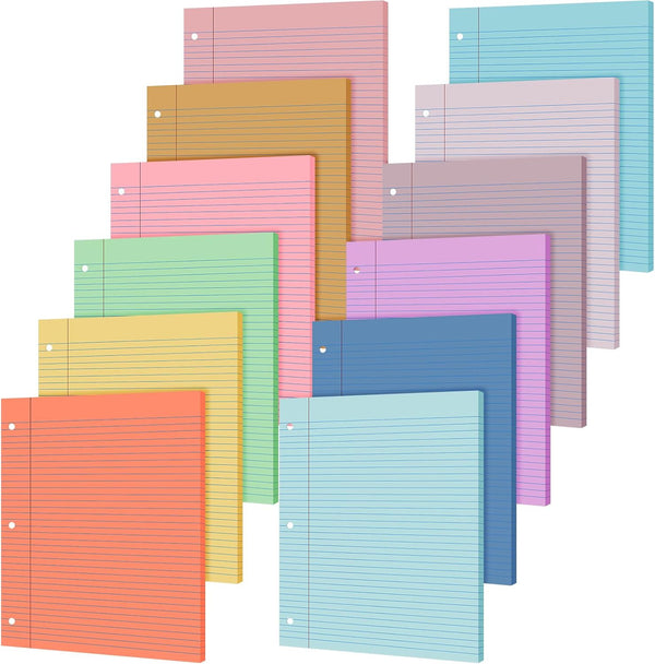 PerKoop 600 Sheets Loose Leaf Paper, 8.5" x 11" Colored Filler Paper, 12 Pack Lined College Ruled Notebook
