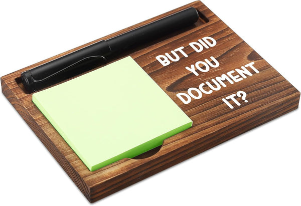 Sticky Note Holder Wooden Notepad & Pen Holder, 6.5" x 4.7" Desk Dispenser for Work Gifts
