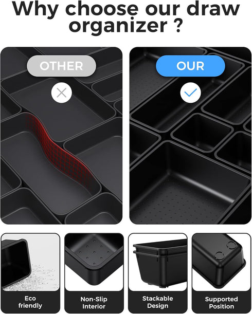 BiuLeon 25 Set, 4-Sizes PCS Plastic Drawer Organizers Vanity and Makeup Organizer, Desk and bathroom Drawer Organizer
