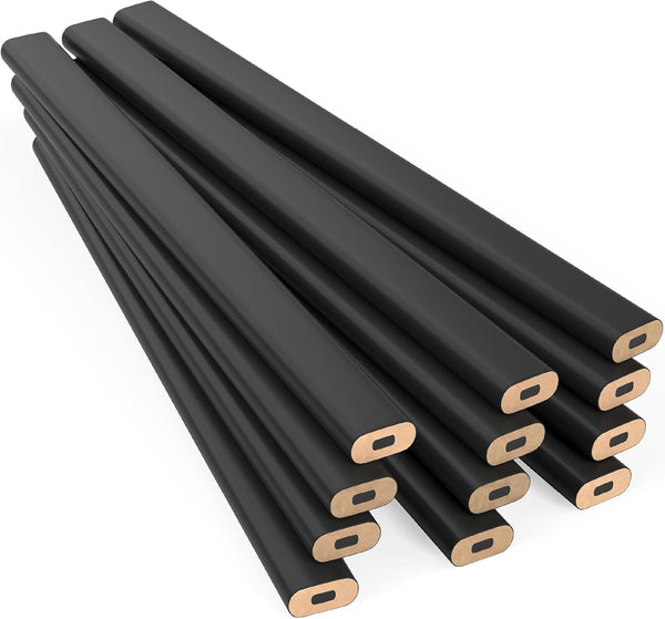 GRAPHITE Hard Lead Carpenter Pencils, Bulk Pack of 12 Pieces, #2 (HB) - Black Wooden Pencil