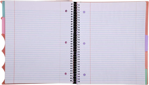 Mintra Office Durable PREMIUM Spiral Notebook, Salmon, 5 Subject (8.5in x 11in), College Ruled, Fabric Covered Coils,