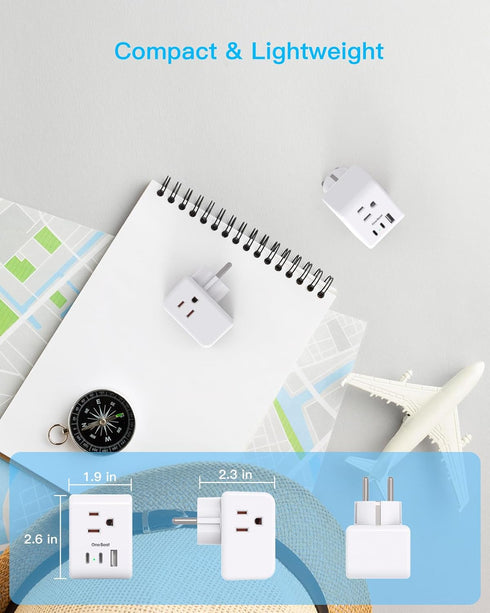 2 Pack Germany France Travel Plug Adapter, 3 Outlets with USB Ports, Type E/F